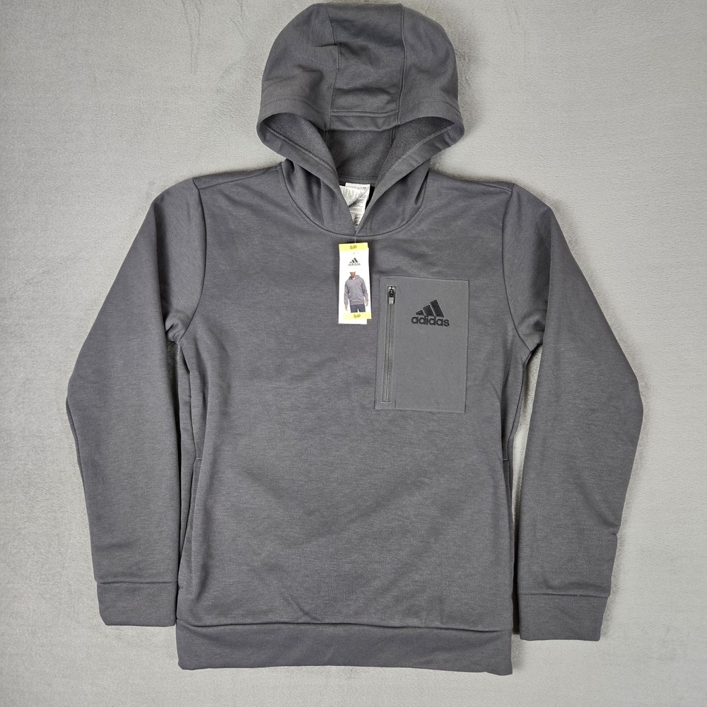 Adidas Kangaroo Pocket Hoodie Mens Small‎ Gray Regular Fit IY3369 NWT